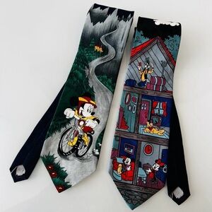 Vtg 90's Disney Mickey Unlimited Necktie Made In USA Polyester Set Of 2 Ties